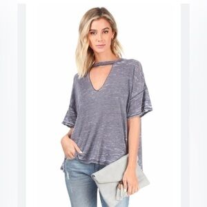 We the Free Jordan Tee Gray V Neck Oversized T Shirt size XS